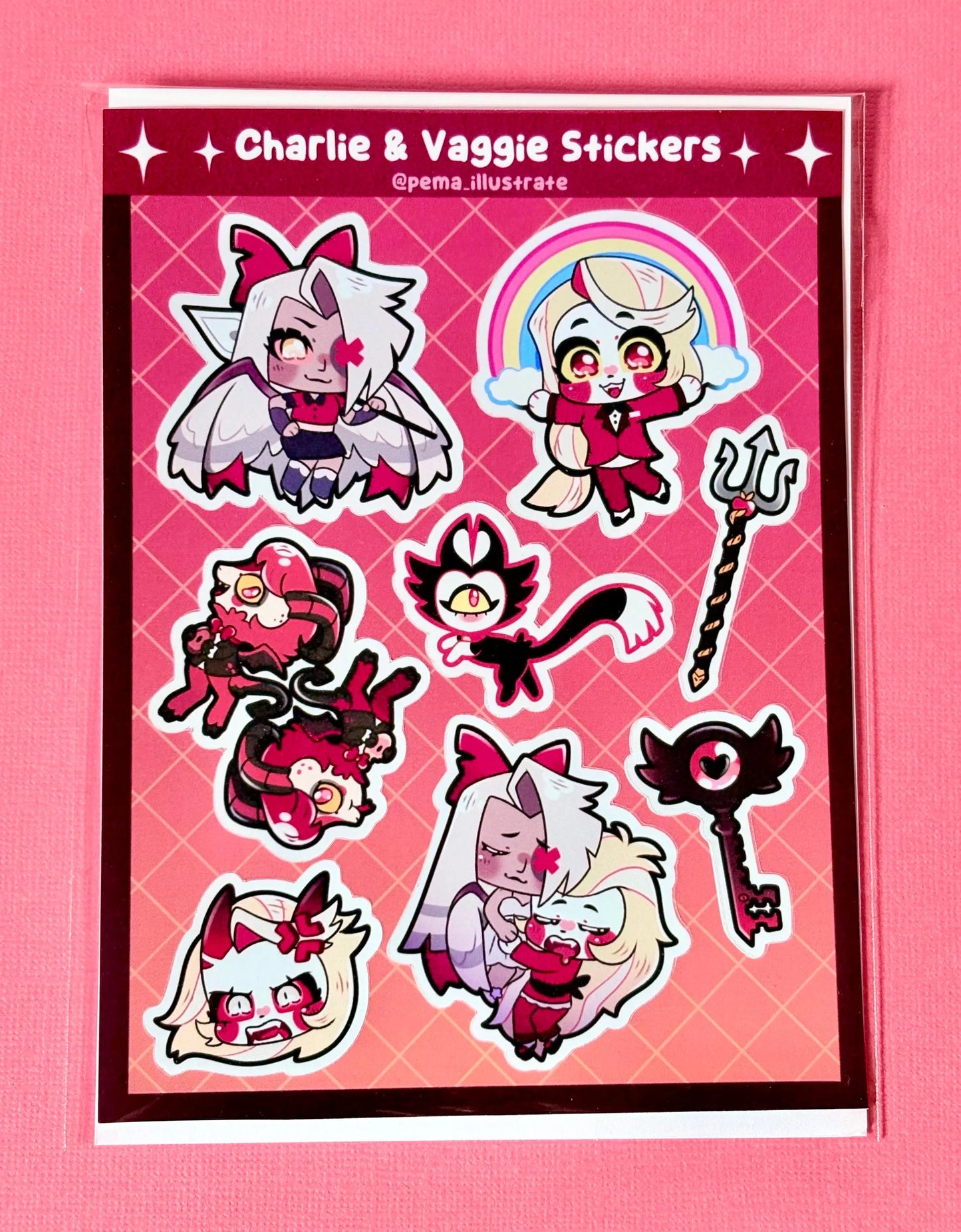 Hazbin Hotel Chibi Charlie and Vaggie (Chaggie) Kiss Cut Sticker Sheet (4x6")