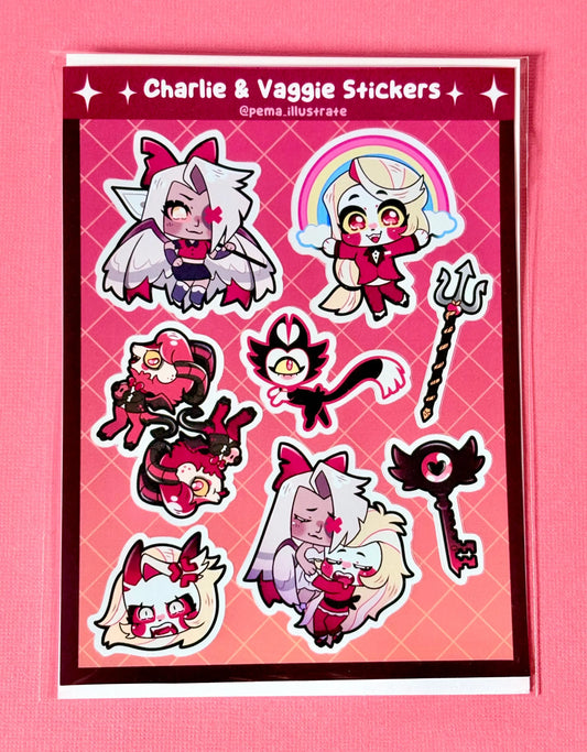 Hazbin Hotel Chibi Charlie and Vaggie (Chaggie) Kiss Cut Sticker Sheet (4x6")