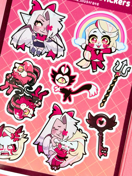 Hazbin Hotel Chibi Charlie and Vaggie (Chaggie) Kiss Cut Sticker Sheet (4x6")